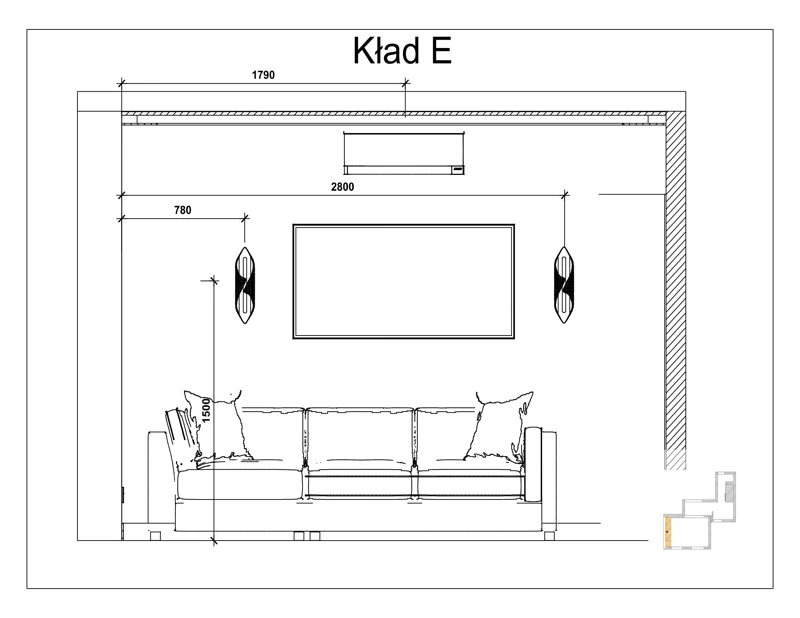 Kład E — ściana za sofą