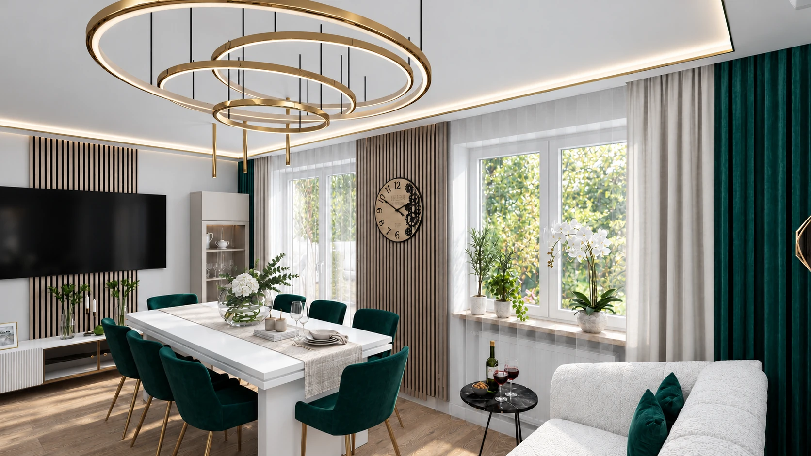 Salon i jadalnia przy oknach