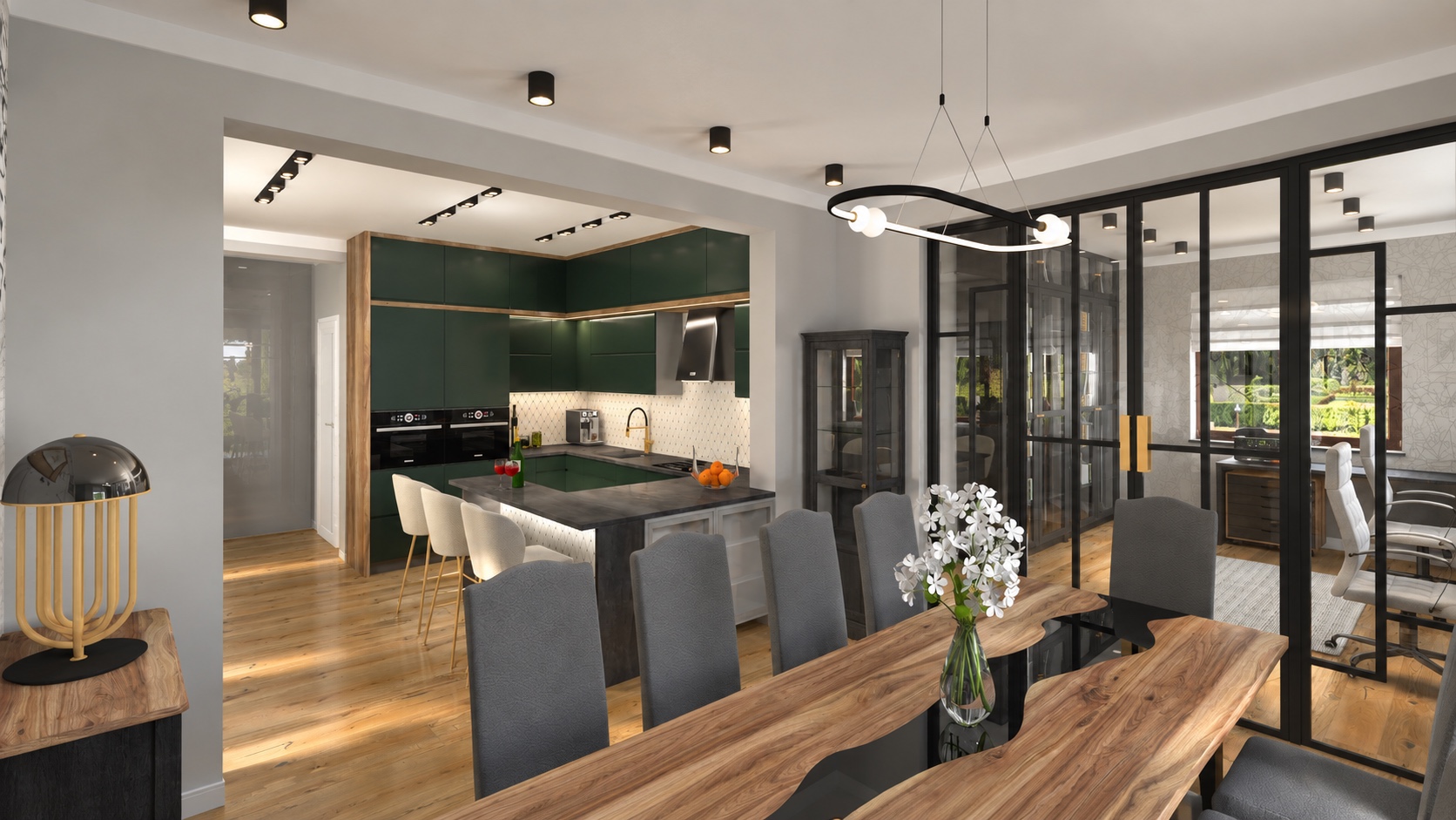 Salon i kuchnia w Morgownikach — wizualizacja 1